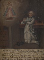 view José Maria Martinez in prison praying to the Virgin of Remedies of Mexico, 1798. Oil painting, 1798.