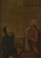 view A surgeon-apothecary pulling out a man's tooth. Oil painting.