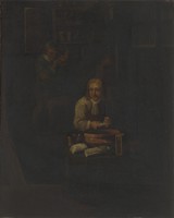 view A man preparing a plaster. Oil painting after David Teniers the younger.