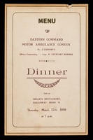 view Menu : Eastern Command Motor Ambulance Convoy. No. 2 Company : Officer Commanding- Capt. R. Stewart Barnes : dinner held at Beale's Restaurant, Holloway Road, N. : Thursday, March 27th, 1919 at 7 p.m.