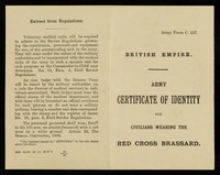 view Army certificate of identity for civilians wearing the red cross brassard.