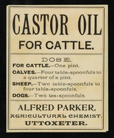 view Castor oil for cattle / Alfred Parker.