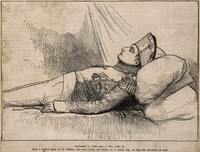 view The body of Napoleon Bonaparte laid out after death, 1821. Wood engraving after J. Ward.