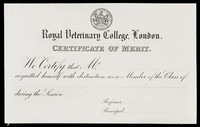 view Certificate of merit / Royal Veterinary College.