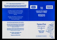 view The "cruelty free" weekend : programme of events : Saturday 7 November & Sunday 8 November 1992, Regent's College, Regent's Park, London NW1 : all proceeds to the RSPCA / RSPCA, Tesco.