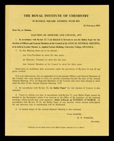 view Election of officers and council, 1973 : ...ballot paper / Royal Institute of Chemistry.