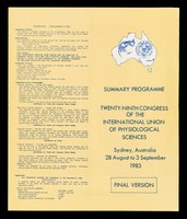 view Summary programme : twenty-ninth congress of the International Union of Physiological Sciences : Sydney, Australia : 28 August to 3 September 1983 : final version.