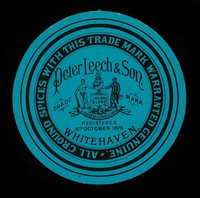 view All ground spices with this trademark warranted genuine / Peter Leech & Son.