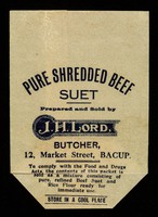 view Pure shredded beef suet / prepared and sold by J.H. Lord.