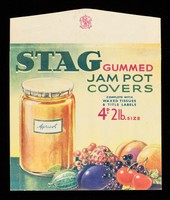 view Stag gummed jam pot covers : complete with waxed tissues & title labels : 4d. 2 lb. size : a Dickinson product.