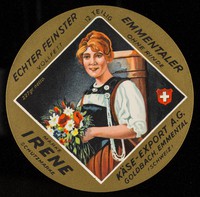 view Echter feinster Vollfett 12 teilig Emmentaler ohne Rinde : Marke Irene Schutzmarke / Käse-Export A.G.