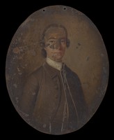 view A man, half-length, directed to right, facing front. Oil painting, 17--.