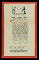 view Meals without meat : (meatless fare cookery), 1/- net / The Food & Cookery Publishing Co.