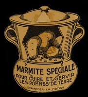 view Marmite spéciale pour cuire et servir les pommes de terre : demander la notice : articles de cuisine, poteries, porcelaine / E. Delesport.