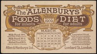 view The 'Allenburys' foods for infants, diet for adults : calendar blotter, March 1909 / Allen & Hanburys Ltd.