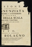 view In occasione della solenne festività della SS. annunziata i giovani studenti di medicherìa e d'infermerìa dell'Ospedale Grande di Santa Maria della Scala esponendo in pubblico teatro diverse preparazioni anatomiche : [fragment].