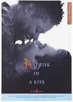 view A couple touch noses as they are about to kiss; an advert for safe sex by the Terrence Higgins Trust. Colour lithograph.