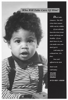 view A black child in a stripy top and braces who has AIDS; an advertisement for The Aids Health Project. Lithograph.