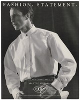 view A male modelling the Stop AIDS shirt by Eton of Sweden. Lithograph.