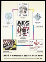 view Children's artwork from the World AIDS Day poster contest, each bearing the words 'time to act'; advertisement for AIDS awareness by the San Francisco AIDS Foundation. Lithograph.
