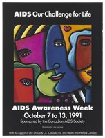 view Collage of parts of faces with a heart representing an advertisement for AIDS Awareness Week, October 7 to 13, 1991 by the Canadian AIDS Society. Colour lithograph by Joe Average.