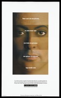 view A face made up of the features of different men and women representing an advertisement for safe sex whatever your sex by the Texas Department of Health. Colour lithograph, 1991.