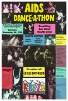 view Coloured dancing silhouetted figures against a collage of photographs of performers and audience advertising an AIDS Dance-A-Thon on 26 November 1994 to benefit the Gay Men's Health Crisis. Colour lithograph by Craig Miller, Richard Zeichik and Associates after Keith Haring.