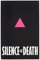 view A pink triangle against a black backdrop with the words 'Silence=Death' representing an advertisement for the Silence=Death Project used by permission by ACT-UP, The AIDS Coalition To Unleash Power. Colour lithograph, 1987.