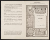 view Fac-similé du diplome, remis dès avril 1905, aux adhérents de l'Association Médicale Internationale pour aider à la suppression de la guerre : [version 1]