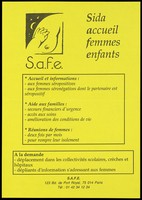 view A child's hand on a woman's breast with information AIDS for women and children by S.A.F.E. Photocopy.