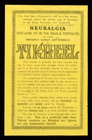 view Neuralgia, face-ache, tic in the head, & toothache are cured certainly, safely, and speedily, by Tikheel... / Clarke, Bleasdale, Bell & Co.