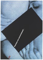 view A woman's hand and face in textured fabric partially obscured by a black square as if concealing an indecent act; the square saying "AIDS - let's talk about it openly". Colour silk screen print after Uwe Loesch, 1993.