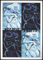 view Positive and negative paintings of children hugging each other, referring to children who are HIV positive or negative. Colour silk screen print after M. Dumas, 1993.