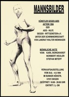 view A naked man standing as if preparing to pull back; a drawing from an exhibition and auction in Siegen entitled: "Artists against AIDS" organized by AIDS-Hilfe Siegen Wittgenstein. Lithograph, 1994.