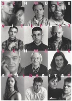 view Four rows featuring the faces of gay men and the message "Gay diversity gay solidarity"; an advertisement by Deutsche AIDS-Hilfe e.V. Colour lithograph by Ingo Taubhorn and Wolfgang Mudra.