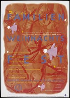 view Angels drawn by children fly across red wires joined to syringes; advertising a family Christmas charity event in support of AIDS-affected children and their parents in Berlin. Colour lithograph for Kinder-AIDS-Forum e.V., 1993.