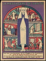 view A nurse, with activities performed by nurses. Colour lithograph by G. Hazan.