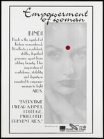 view A woman with a red Bindi spot representing a pledge to fight AIDS; an advertisement by the Arcon, the Lions Club of Bombay Hilltop and the HIV/AIDS Information and Guidance Centre in Bombay. Lithograph, ca. 1996.