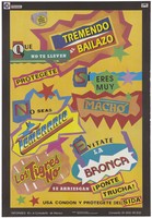 view Various words in spanish relating to sex including 'tremendo bailazo', 'protegete', 'macho' and 'Temerario' (tremendous', 'protect yourself', 'male' and 'Fearless'); a safe-sex and AIDS prevention advertisement by Conasida. Colour lithograph, ca. 1996.