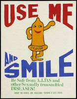 view A personified condom called 'Charlie' representing a safe-sex advertisement by the National AIDS Programme of Guyana. Colour lithograph, ca. 1996.