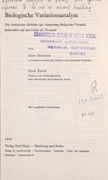 view Biologische Variationsanalyse : die statistischen Methoden zur Auswertung biologischer Versuche, insbesondere auf dem Gebiet der Tierzucht / von Gert Bonnier, Olof Tedin.