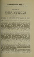 view Studies on the heredity of cancer in mice / by J.A. Murray.