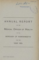 view Annual report of the Medical Officer of Health of the Borough of Hammersmith for the year 1923.