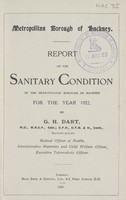 view Report on the sanitary condition of the Metropolitan Borough of Hackney for the year 1922.