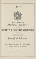 view Sixty-fourth annual report on the health and sanitary condition of the Metropolitan Borough of Islington.