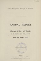 view Report for the year 1921 of the Medical Officer of Health.