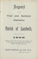 view Report on the vital and sanitary statistics of the Parish of Lambeth during the year 1898.