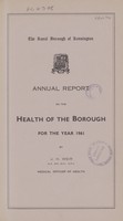 view [Report of the Medical Officer of Health for Kensington Borough].