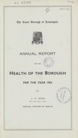 view [Report of the Medical Officer of Health for Kensington Borough].