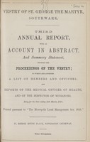 view [Report of the Medical Officer of Health for Southwark, The Vestry of the Parish of St. George the Martyr].